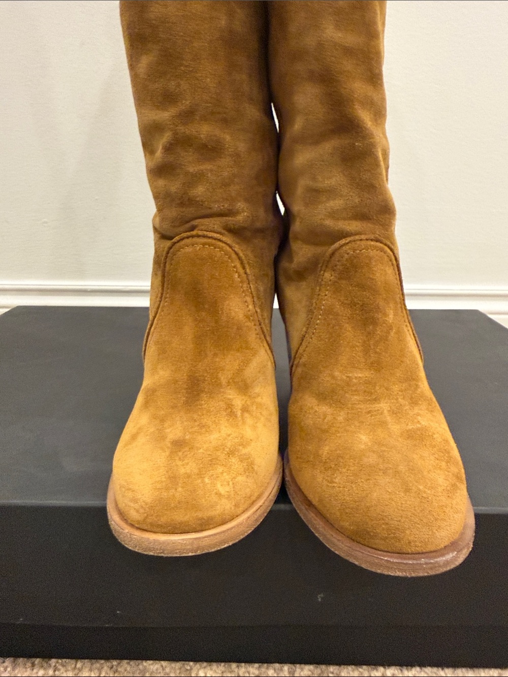 Laurence Dacade Camel Suede Over The Knee Boots EU 37 Stretch Back Basette style - Picture 8 of 9